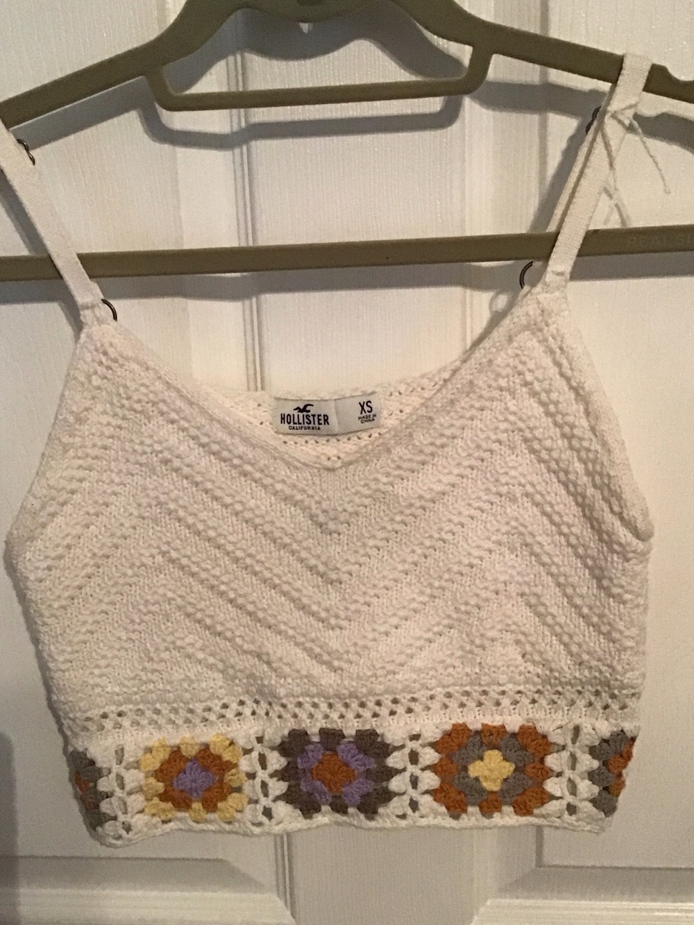 Hollister White Crochet Crop Top with Multicolor Crochet Hem